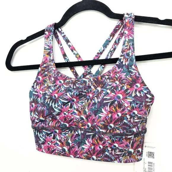 Lululemon Energy Longline Bra Medium Support Size 2 Floral Electric Strappy Back - Picture 14 of 15